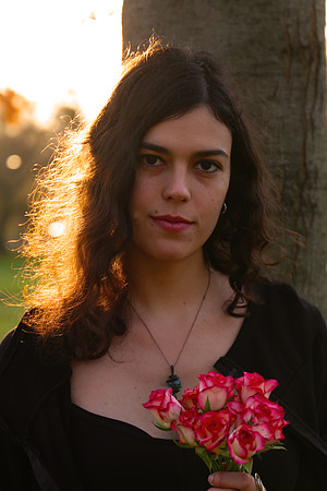 Sunset portrait of Maria near Leibniz University in Hanover, Germany