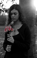 Portrait of Maria with pink flowers in Hanover, Germany