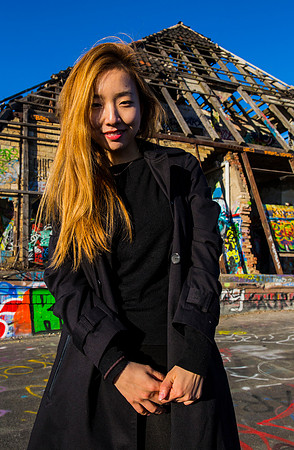 Rooftop portrait of So Hee at the Continental factory in Hanover, Germany