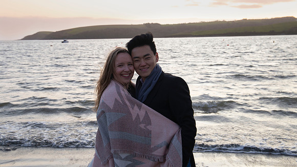 Romantic engagement session with a couple on a Cork beach in Ireland