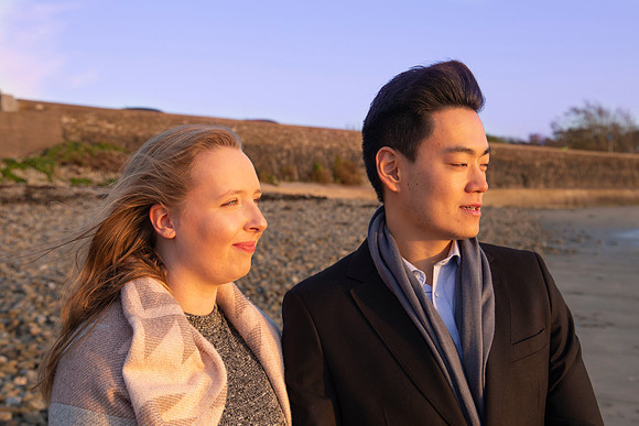 Romantic beach engagement portrait of a couple in Cork, Ireland
